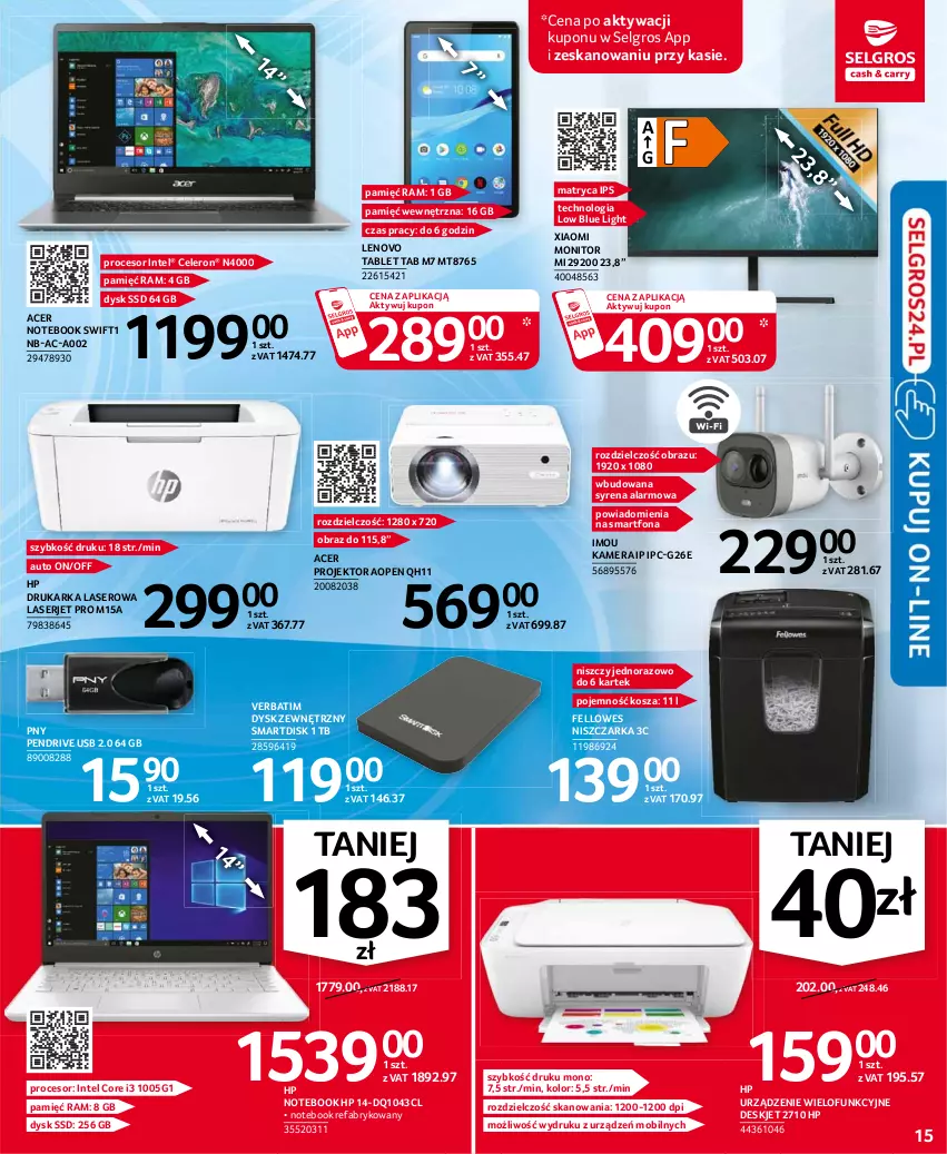 Gazetka promocyjna Selgros - Oferta przemysłowa - ważna 08.07 do 21.07.2021 - strona 15 - produkty: Acer, Drukarka, Fa, HP, Intel, Kamera, Kosz, Lenovo, LG, Mobil, Monitor, Niszczarka, Notebook, Obraz, Pendrive, Procesor, Ser, Smartfon, Tablet, Urządzenie wielofunkcyjne