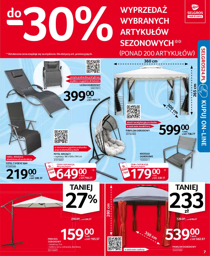 Gazetka promocyjna Selgros - Oferta przemysłowa - ważna 08.07 do 21.07.2021 - strona 7 - produkty: Fotel, Krzesło, Krzesło ogrodowe, Parasol, Poduszka