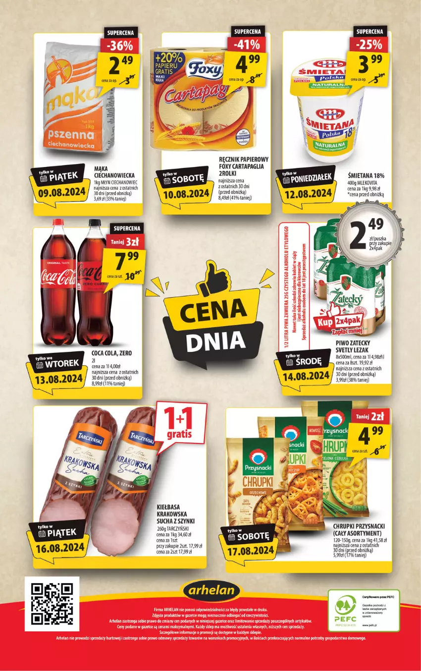 Gazetka promocyjna Arhelan - Gazetka - ważna 09.08 do 18.08.2024 - strona 20 - produkty: Chrupki, Foxy, Gra, Kiełbasa, Kiełbasa krakowska, Mąka, Papier, Piwo, Przysnacki, Ręcznik, Tarczyński