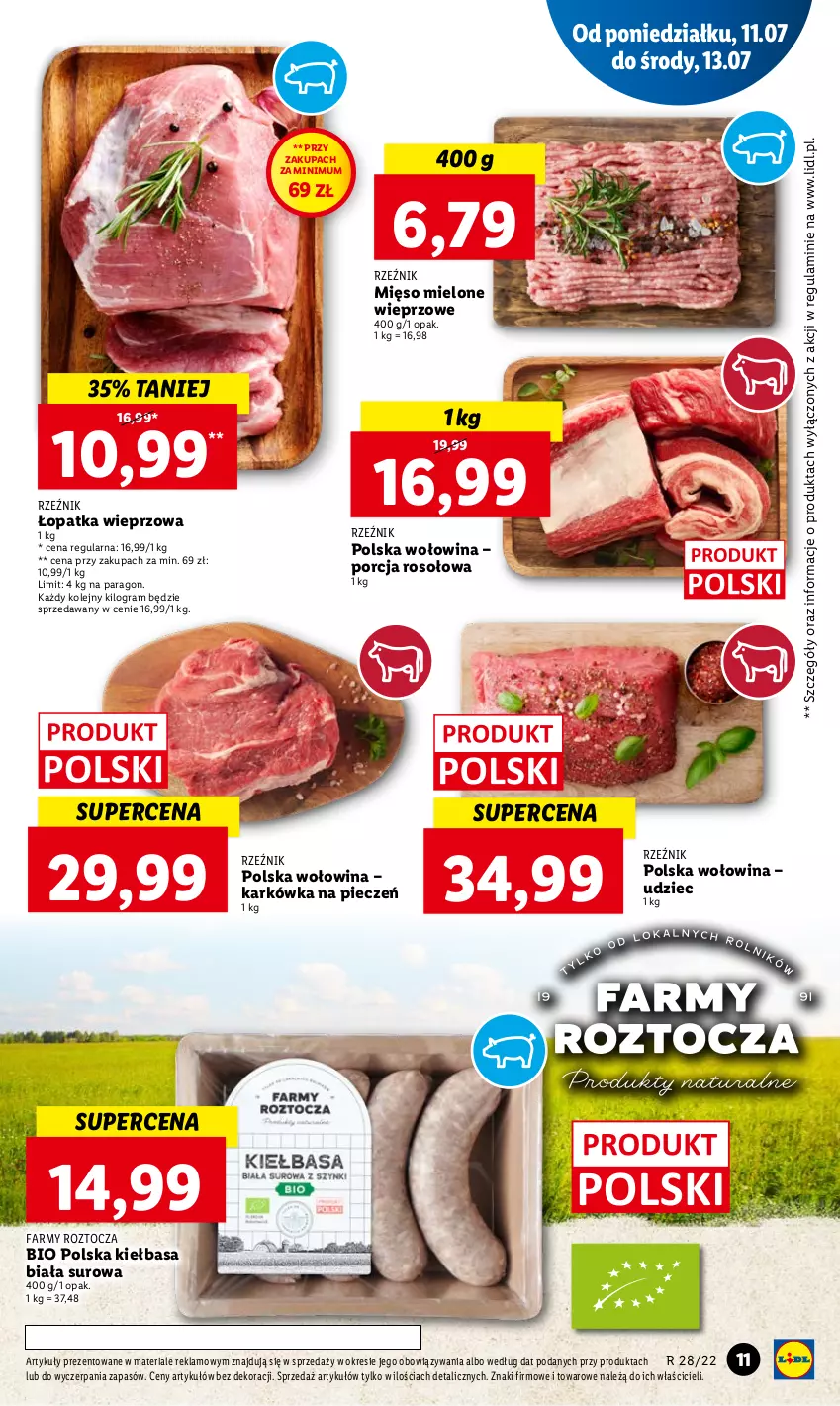 Gazetka promocyjna Lidl - GAZETKA - ważna 11.07 do 13.07.2022 - strona 11 - produkty: Fa, Gra, Kiełbasa, Kiełbasa biała, Mięso, Mięso mielone, Olej, Piec, Por, Wołowina