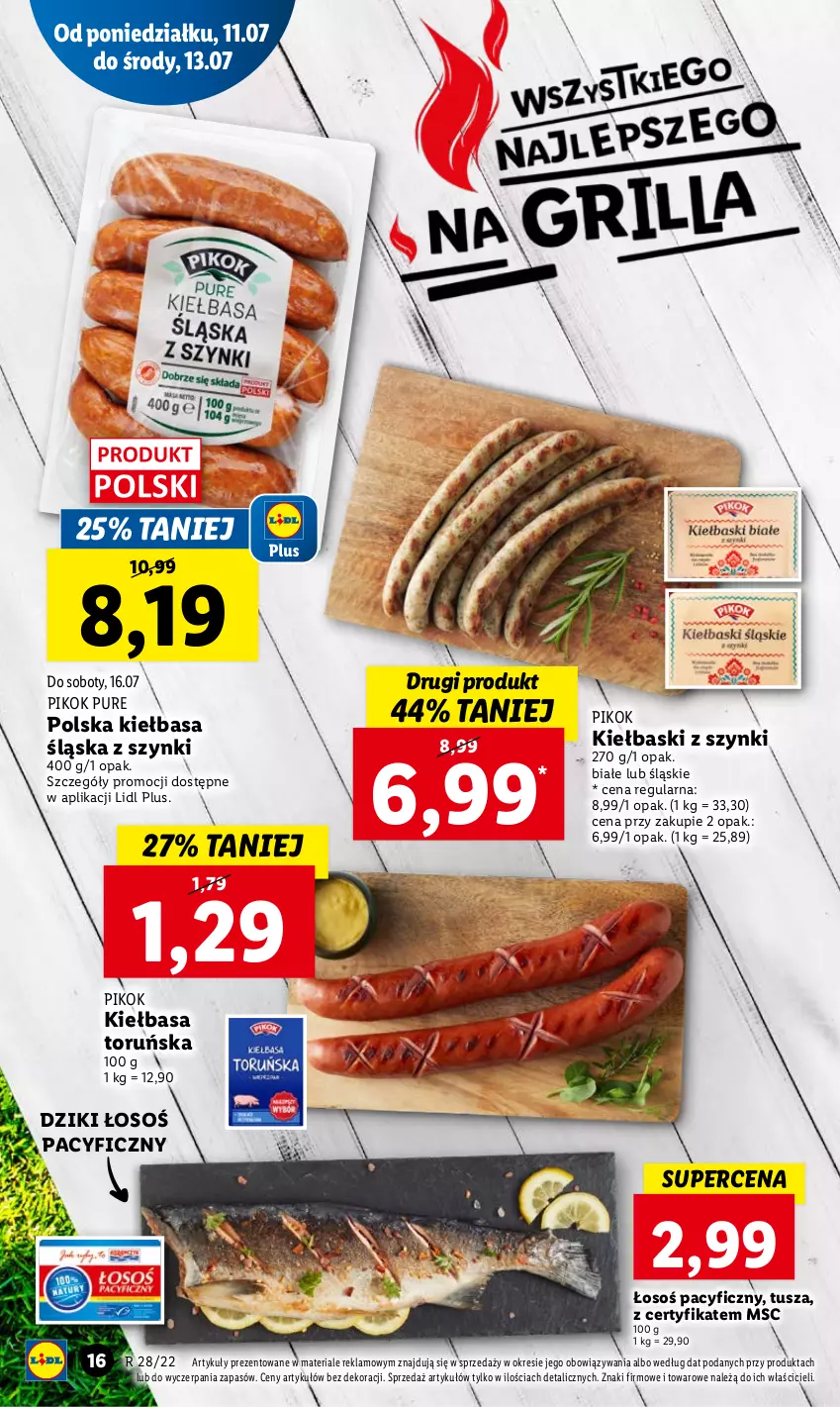 Gazetka promocyjna Lidl - GAZETKA - ważna 11.07 do 13.07.2022 - strona 16 - produkty: Grill, Kiełbasa, Kiełbasa śląska, PIKOK, Pur, Tusz