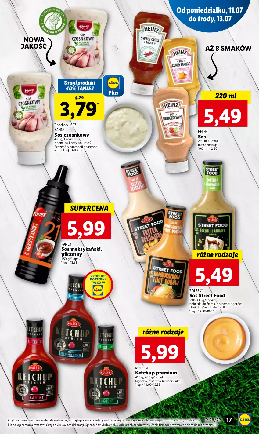 Gazetka promocyjna Lidl - GAZETKA - ważna 11.07 do 13.07.2022 - strona 17 - produkty: Burger, Fa, Grill, Hamburger, Heinz, Hot dog, Ketchup, LG, Sos, Sos czosnkowy