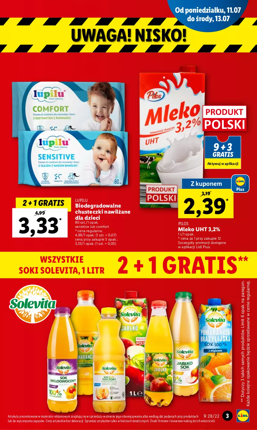 Gazetka promocyjna Lidl - GAZETKA - ważna 11.07 do 13.07.2022 - strona 3 - produkty: Chusteczki, Dzieci, Gra, Mleko, Olej, Pilos, Sok, Waga