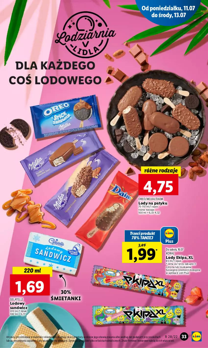 Gazetka promocyjna Lidl - GAZETKA - ważna 11.07 do 13.07.2022 - strona 33 - produkty: Lody, Milka, Oreo