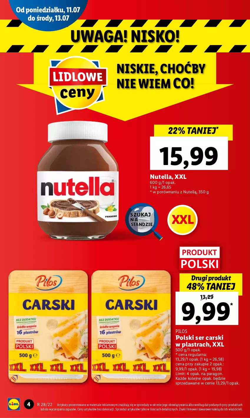 Gazetka promocyjna Lidl - GAZETKA - ważna 11.07 do 13.07.2022 - strona 4 - produkty: Cars, Nutella, Olej, Pilos, Por, Ser, Waga