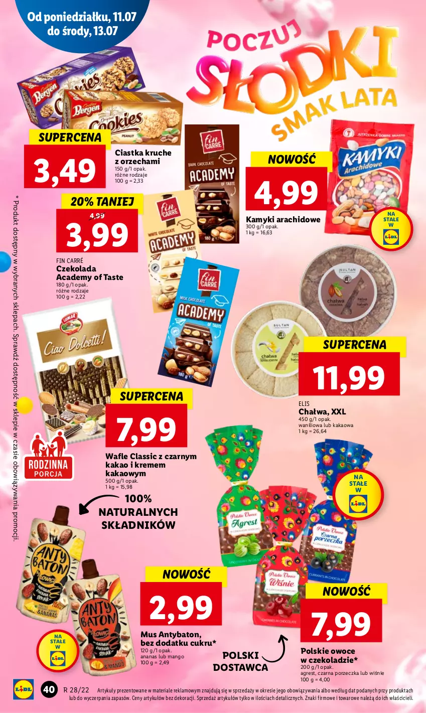 Gazetka promocyjna Lidl - GAZETKA - ważna 11.07 do 13.07.2022 - strona 40 - produkty: Ananas, Baton, Chałwa, Ciastka, Czekolada, Gres, Kakao, Kamyki arachidowe, Mango, Mus, Owoce, Por