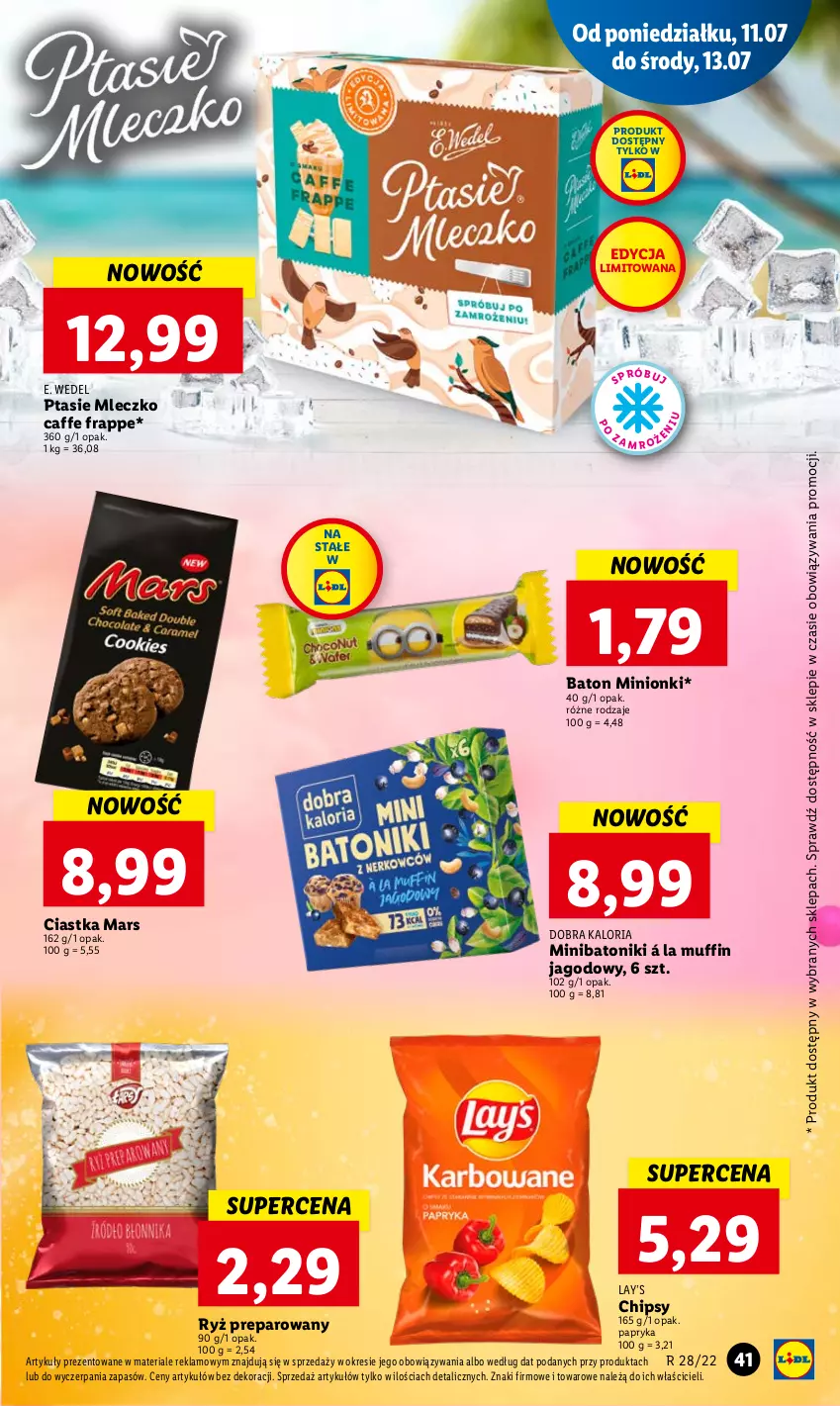 Gazetka promocyjna Lidl - GAZETKA - ważna 11.07 do 13.07.2022 - strona 41 - produkty: Baton, Chipsy, Ciastka, E. Wedel, Lay’s, Mars, Mleczko, Papryka, Ptasie mleczko, Ryż, Tonik