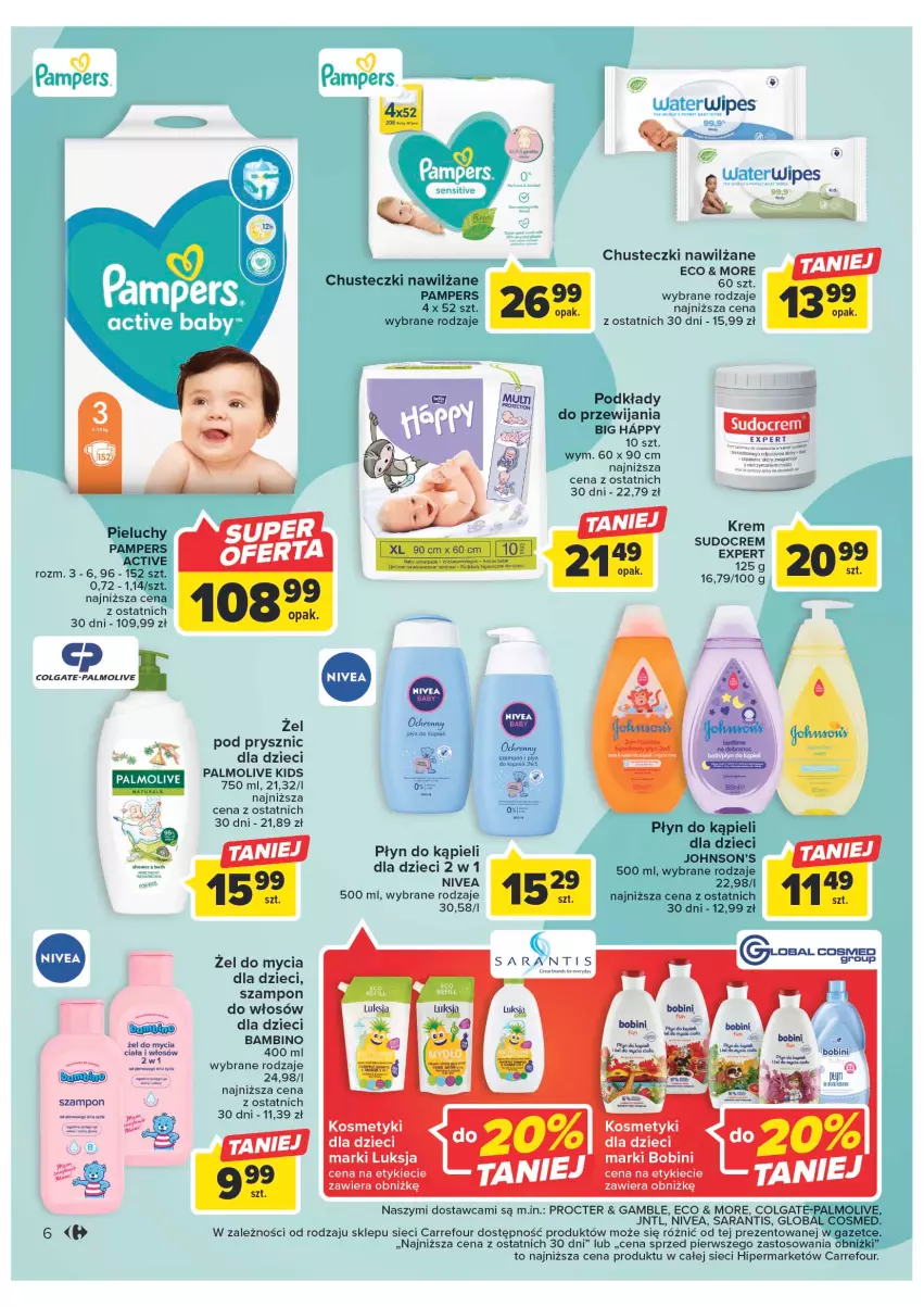 Gazetka promocyjna Carrefour - Gazetka Klasa dla bobasa - ważna 14.02 do 25.02.2023 - strona 8 - produkty: Chusteczki, Colgate, Dzieci, Fa, Johnson's, LG, Luksja, Nivea, O nas, Palmolive, Pampers, Płyn do kąpieli, Podkład, Szampon