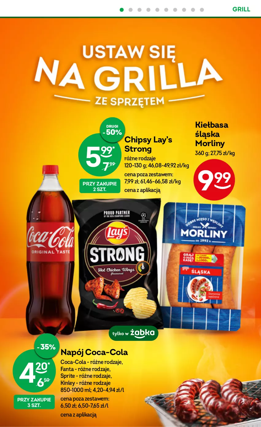 Gazetka promocyjna Żabka - ważna 07.06 do 20.06.2023 - strona 23 - produkty: Chipsy, Coca-Cola, Fa, Fanta, Grill, Kiełbasa, Kiełbasa śląska, Lay’s, Morliny, Napój, Sprite