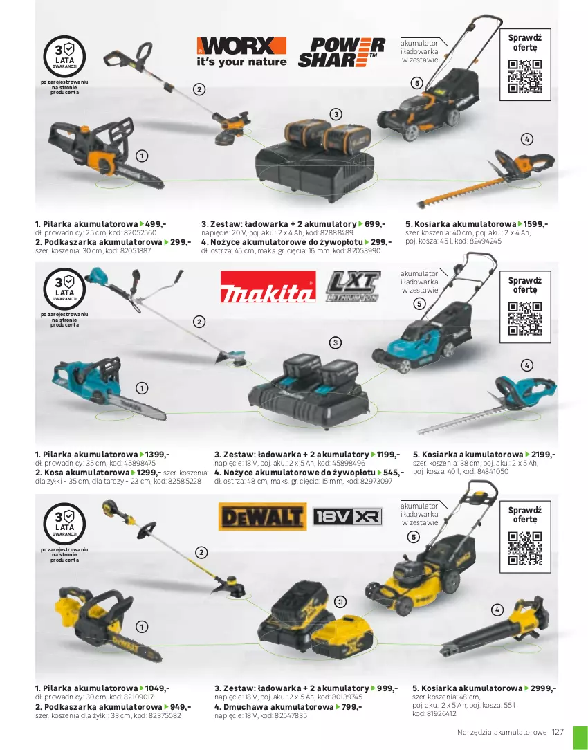 Gazetka promocyjna Leroy Merlin - Gazetka Leroy Merlin - ważna 22.03 do 31.08.2023 - strona 127 - produkty: Akumulator, Kasza, Kosiarka, Kosz, Noż, Nożyce, Piła do gałęzi, Warka