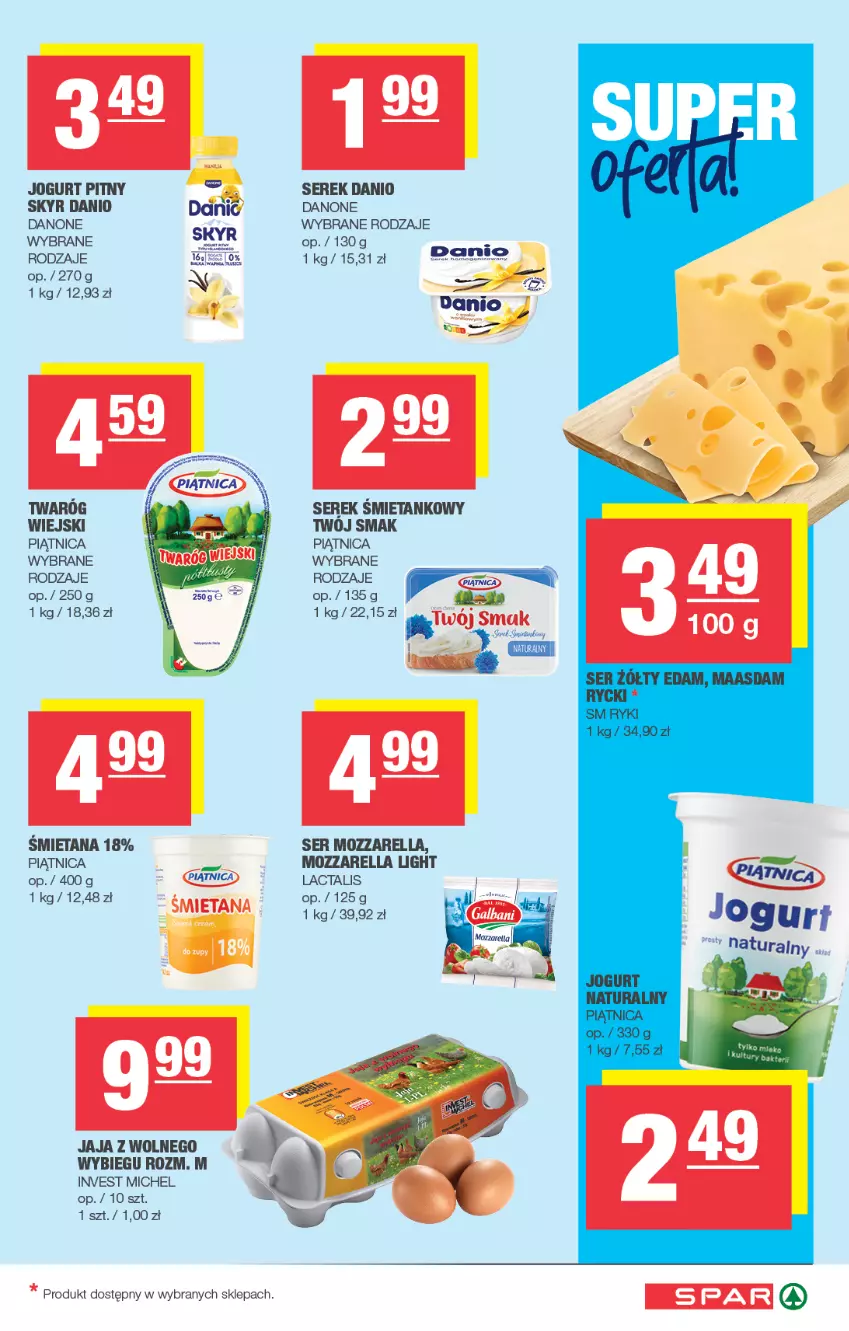 Gazetka promocyjna Spar - Spar - ważna 13.07 do 23.07.2025 - strona 3 - produkty: Danio, Danone, Jaja, Jogurt, Jogurt pitny, Mozzarella, Piątnica, Ser, Serek