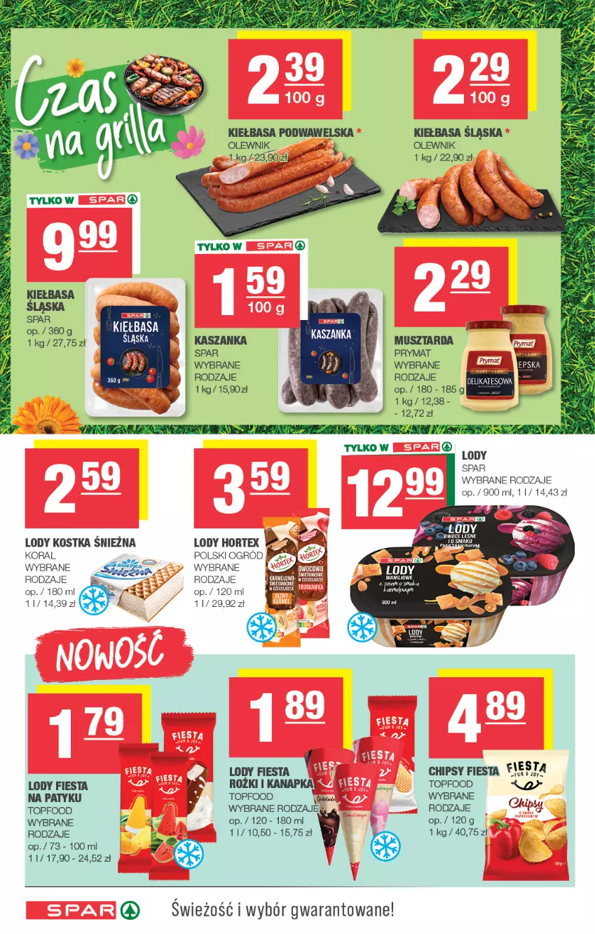 Gazetka promocyjna Spar - Spar - ważna 13.07 do 23.07.2025 - strona 6 - produkty: Chipsy, Hortex, Kasza, Kaszanka, Kiełbasa, Kiełbasa podwawelska, Kiełbasa śląska, Lody, Mus, Musztarda, Ogród, Olewnik, Prymat, Top, Wawel