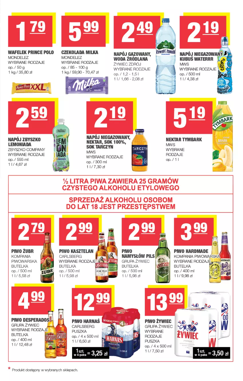 Gazetka promocyjna Spar - Spar - ważna 13.07 do 23.07.2025 - strona 7 - produkty: Carlsberg, Czekolada, Desperados, Harnaś, Kasztelan, Kubuś, Kubuś Waterrr, LANA, Lemoniada, LG, Milka, Namysłów, Napój, Napój gazowany, Nektar, Piwo, Prince Polo, Sok, Tymbark, Wafelek, Woda