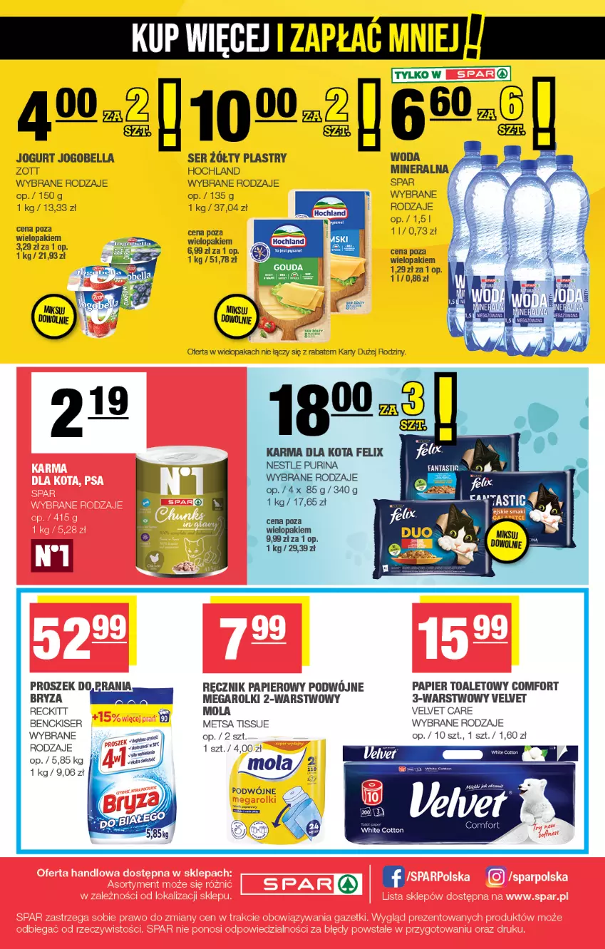 Gazetka promocyjna Spar - Spar - ważna 13.07 do 23.07.2025 - strona 8 - produkty: Bell, Bella, Bryza, Felix, Hochland, Jogobella, Jogurt, Mola, Papier, Papier toaletowy, Pur, Purina, Ręcznik, Rolki, Ser, Velvet, Zott