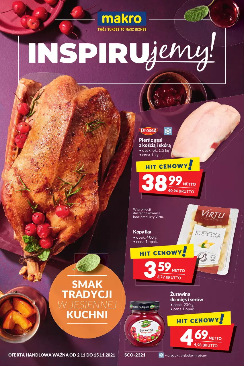 Gazetka promocyjna Makro - [Oferta promocyjna] Artykuły spożywcze i przemysłowe - ważna 02.11 do 15.11.2021 - strona 1 - produkty: Kopytka, Ser, Virtu