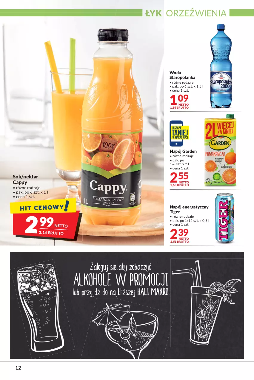 Gazetka promocyjna Makro - [Oferta promocyjna] Artykuły spożywcze i przemysłowe - ważna 02.11 do 15.11.2021 - strona 12 - produkty: Cappy, Napój, Napój energetyczny, Nektar, Sok, Staropolanka, Tiger, Woda