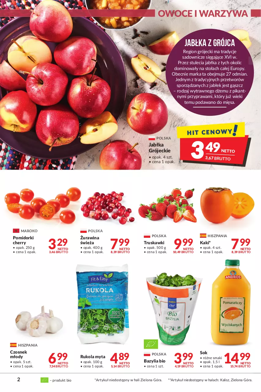 Gazetka promocyjna Makro - [Oferta promocyjna] Artykuły spożywcze i przemysłowe - ważna 02.11 do 15.11.2021 - strona 2 - produkty: Bazyl, Bazylia, Czosnek, Dżem, Jabłka, Kaki, Owoce, Pomidorki, Por, Rukola, Sok, Truskawki, Warzywa