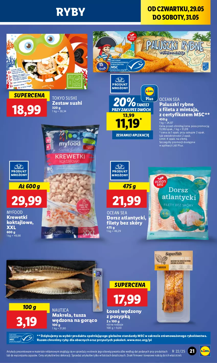 Gazetka promocyjna Lidl - GAZETKA - ważna 29.05 do 31.05.2025 - strona 25 - produkty: Dorsz, Krewetki, Mintaj, Paluszki rybne, Sushi, Tusz