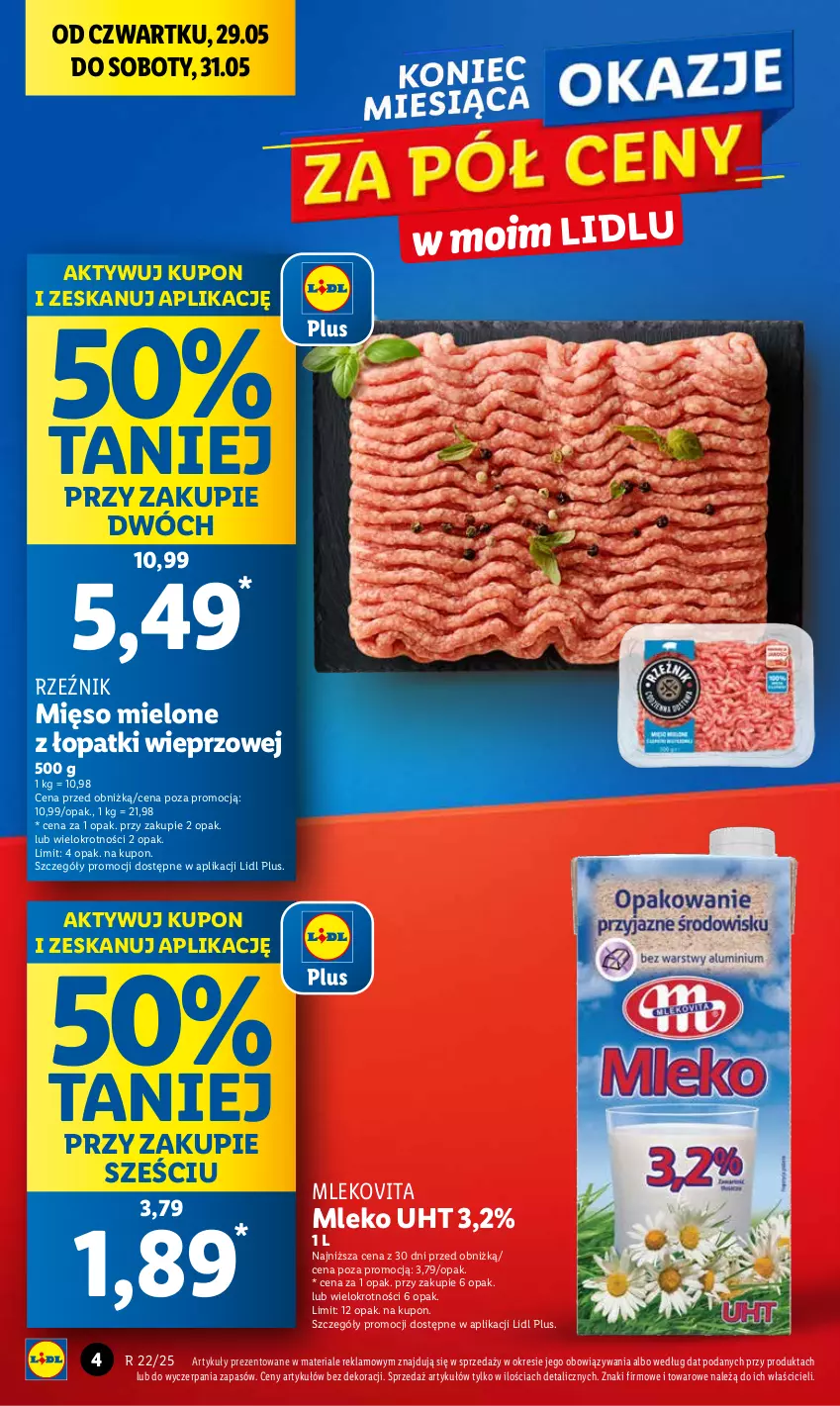 Gazetka promocyjna Lidl - GAZETKA - ważna 29.05 do 31.05.2025 - strona 4 - produkty: Mięso, Mięso mielone, Mięso mielone z łopatki wieprzowej, Mleko, Mlekovita