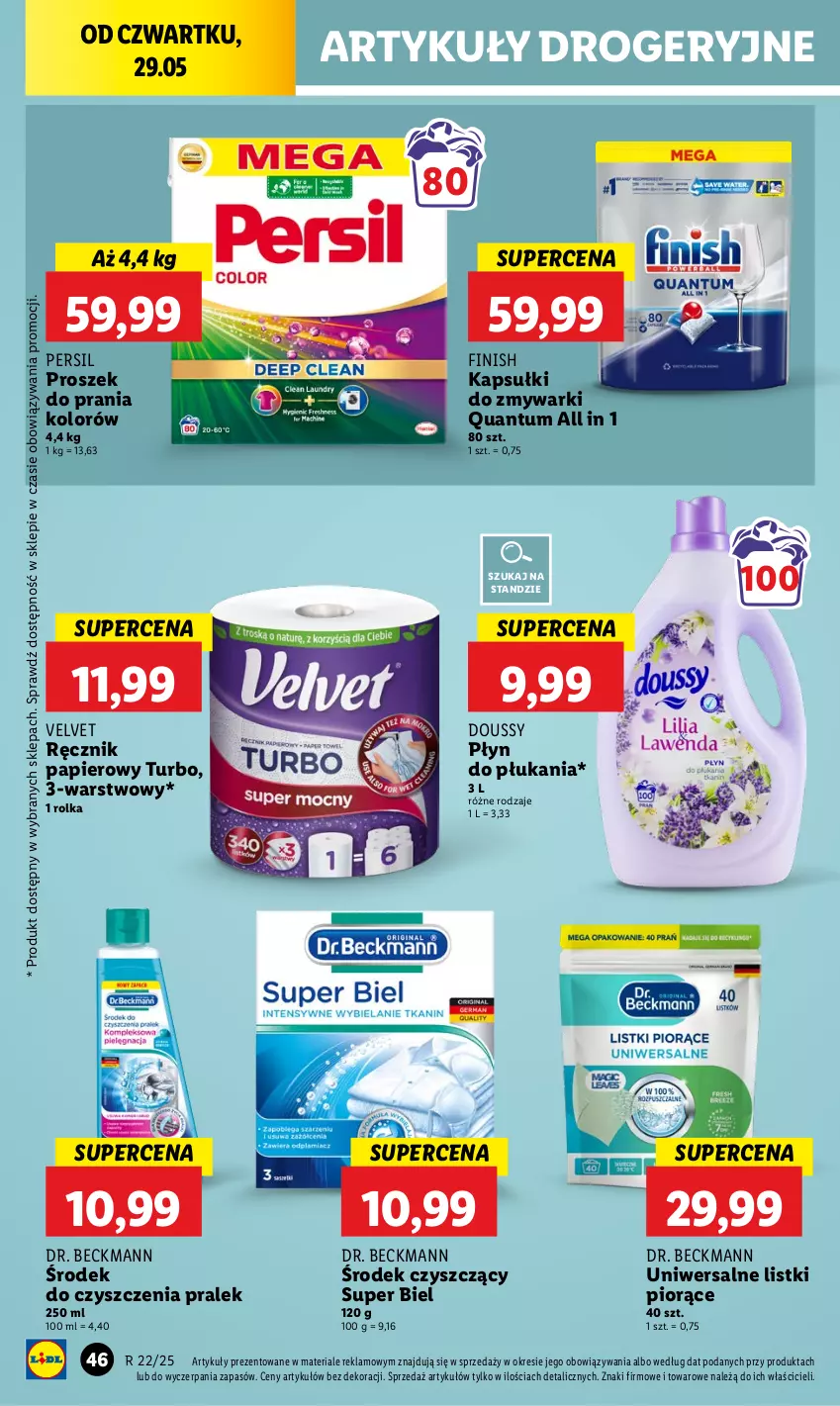Gazetka promocyjna Lidl - GAZETKA - ważna 29.05 do 31.05.2025 - strona 56 - produkty: Finish, Papier, Persil, Płyn do płukania, Proszek do prania, Ręcznik, Velvet, Zmywarki