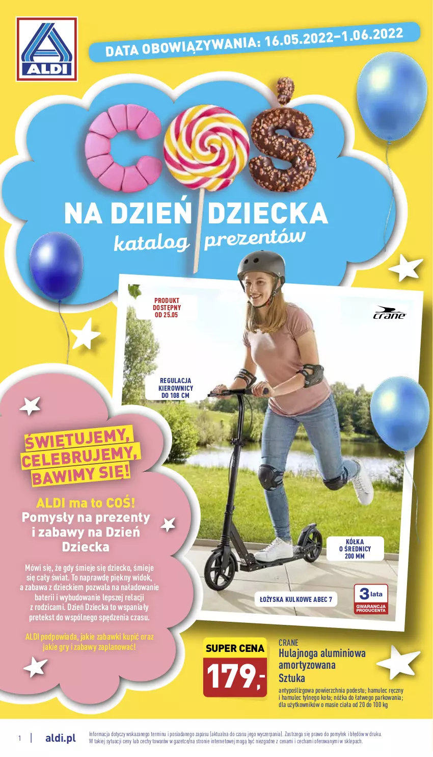 Gazetka promocyjna Aldi - Dzień Dziecka - ważna 16.05 do 01.06.2022 - strona 1 - produkty: Gry, Hulajnoga, Mule