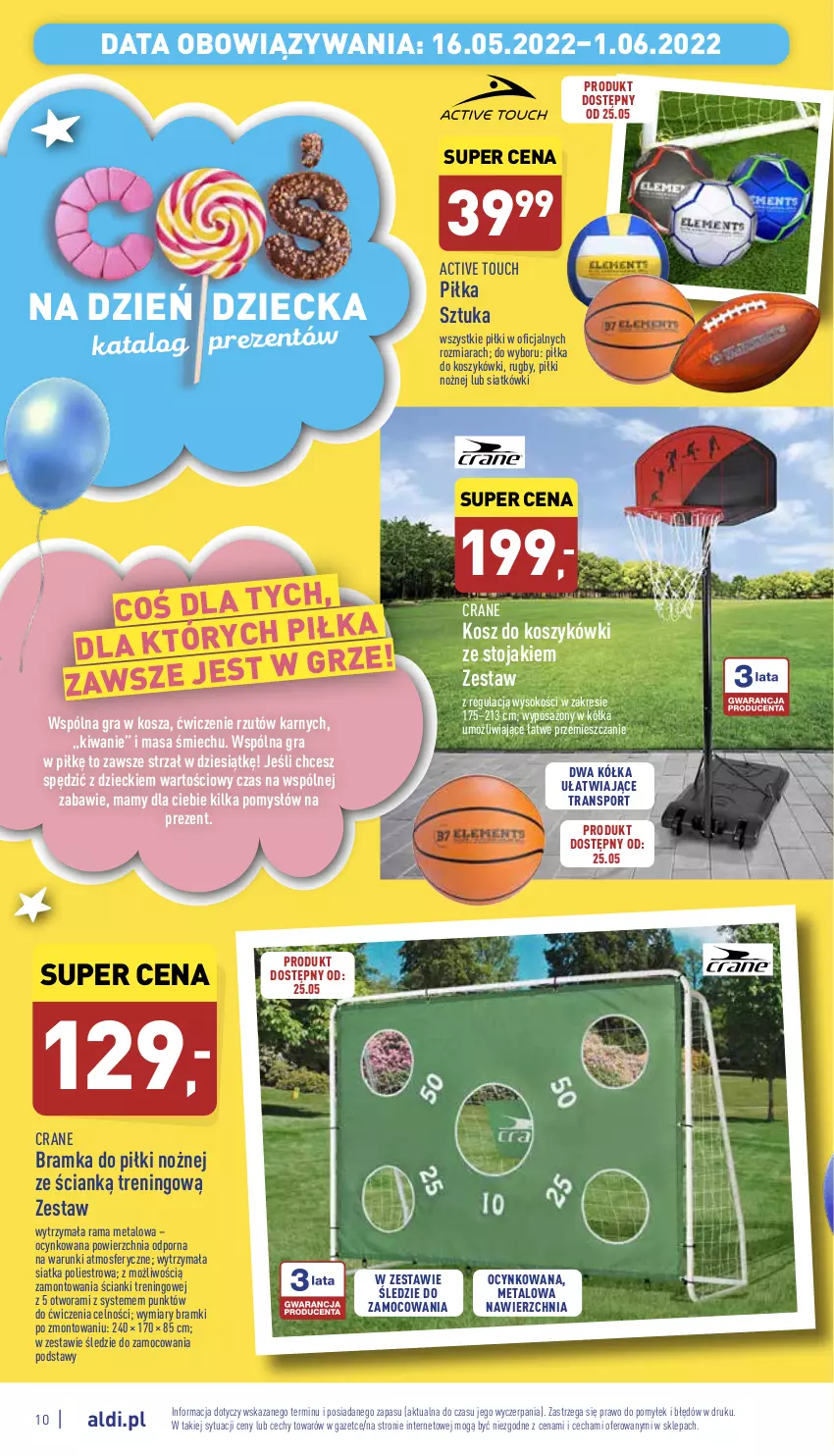 Gazetka promocyjna Aldi - Dzień Dziecka - ważna 16.05 do 01.06.2022 - strona 10 - produkty: Bramka, Cynk, Gra, Kosz, Noż, Por, Rama, Ramka, Siatka, Sok, Sport, Stojak, Tran