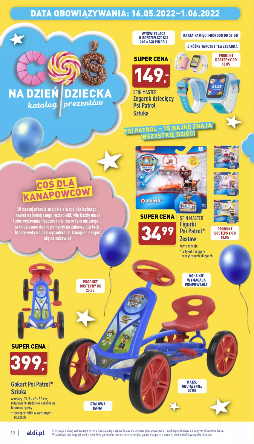 Gazetka promocyjna Aldi - Dzień Dziecka - ważna 16.05 do 01.06.2022 - strona 12 - produkty: Dzieci, Karta pamięci, Mule, Mus, Psi Patrol, Rama, Siedzisko, Zegar, Zegarek