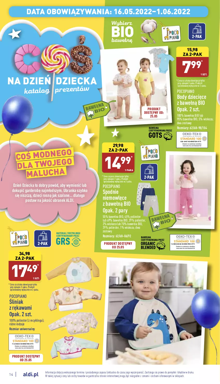 Gazetka promocyjna Aldi - Dzień Dziecka - ważna 16.05 do 01.06.2022 - strona 14 - produkty: Body, Dzieci, Kawa, Pocopiano, Spodnie, Szal, Wełna