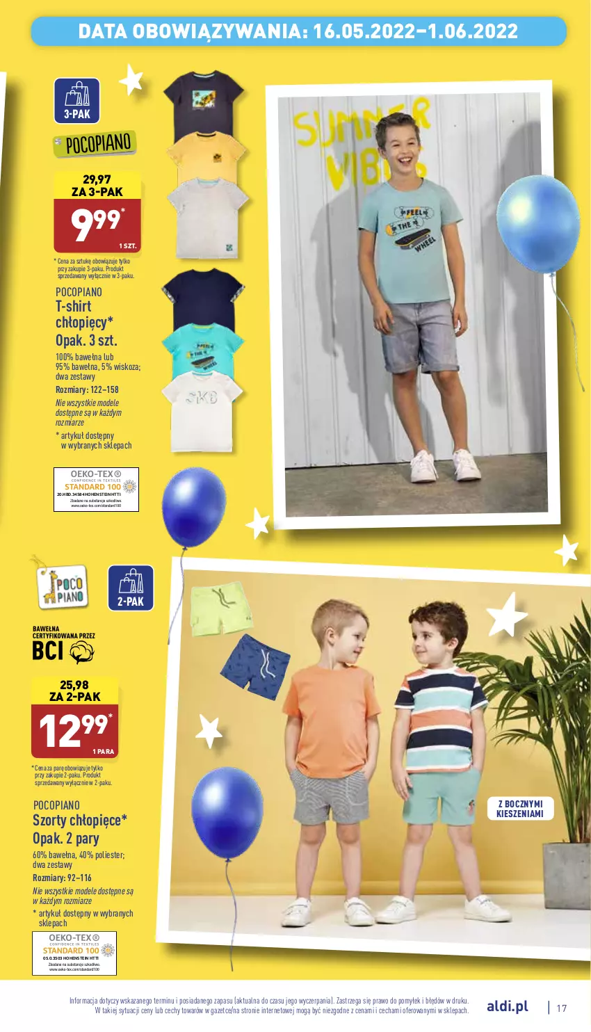 Gazetka promocyjna Aldi - Dzień Dziecka - ważna 16.05 do 01.06.2022 - strona 17 - produkty: Pocopiano, Szorty, T-shirt, Wełna