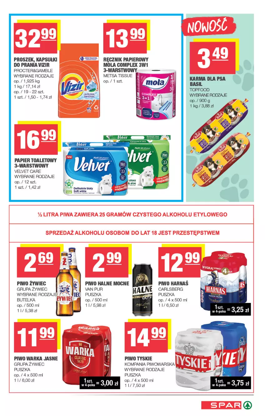 Gazetka promocyjna Spar - Spar - ważna 01.12 do 11.12.2025 - strona 7 - produkty: Carlsberg, Mola, Papier, Papier toaletowy, Piwo, Pur, Ręcznik, Top, Tyskie, Velvet, Vizir, Warka