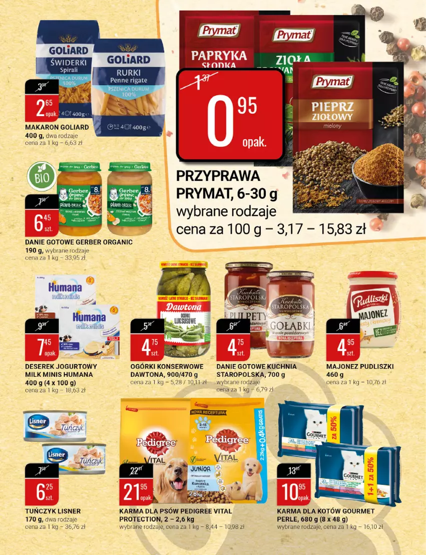 Gazetka promocyjna Bi1 - Nowalijki - ważna 09.03 do 15.03.2022 - strona 9 - produkty: Danie gotowe, Dawtona, Deser, Gerber, Goliard, Humana, Jogurt, Kuchnia, Lisner, Majonez, Makaron, Ogórki konserwowe, Pedigree, Penne, Prymat, Pudliszki, Rum, Rurki, Ser, Serek, Tuńczyk