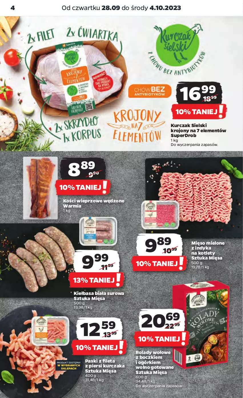 Gazetka promocyjna Netto - Artykuły spożywcze - ważna 28.09 do 04.10.2023 - strona 4 - produkty: Kiełbasa, Kiełbasa biała, Kości wieprzowe, Kotlet, Kurczak, Mięso, Mięso mielone