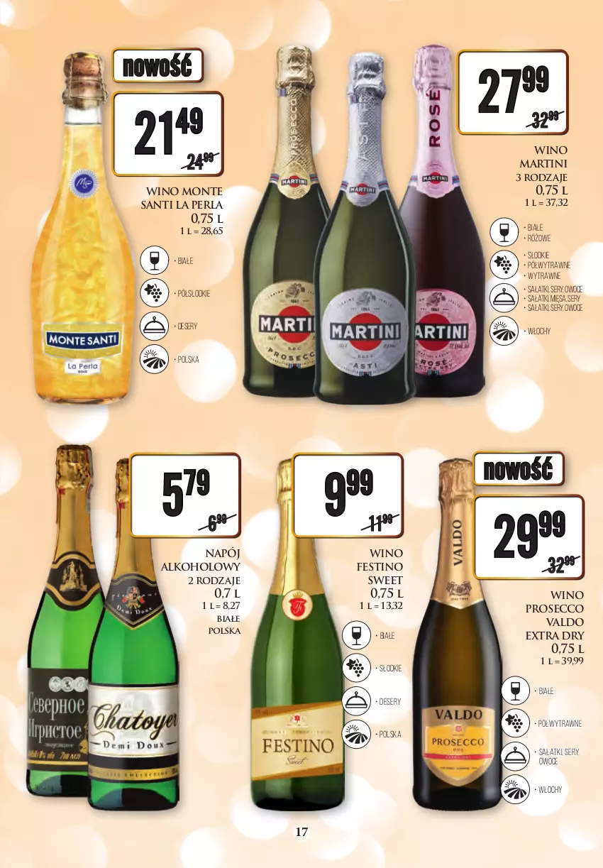 Gazetka promocyjna Dino - Gazetka - ważna 19.12 do 31.12.2022 - strona 17 - produkty: Deser, Jabłka, Martini, Monte, Monte Santi, Mus, Napój, Owoce, Owoce morza, Prosecco, Sałat, Ser, Stock, Wino