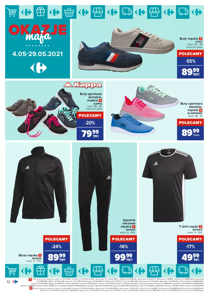 Gazetka promocyjna Carrefour - Gazetka Okazje Maja - ważna 03.05 do 29.05.2021 - strona 12 - produkty: Adidas, Bluza, Buty, Dres, Gry, Por, Sos, Spodnie, Spodnie dresowe, Sport, T-shirt