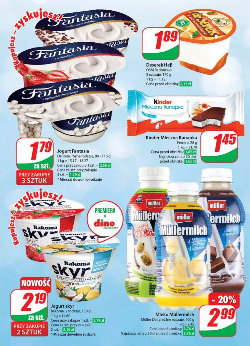 Gazetka promocyjna Dino - Gazetka 8 - ważna 21.02 do 27.02.2024 - strona 31 - produkty: Bakoma, Danone, Deser, Fa, Fanta, Ferrero, Jogurt, Kinder, Mleczna kanapka, Mleko, Ser, Serek