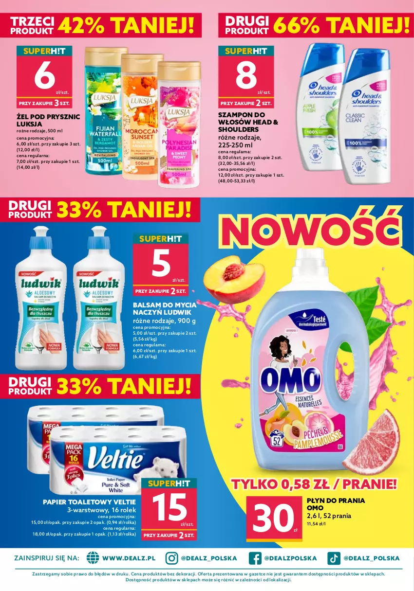 Gazetka promocyjna Dealz - NOWA GAZETKASETKI PRODUKTÓW TANIEJ! - ważna 10.08 do 23.08.2022 - strona 6 - produkty: Balsam do mycia naczyń, Do mycia naczyń, Ludwik, Luksja, Papier, Papier toaletowy, Płyn do prania, Szampon