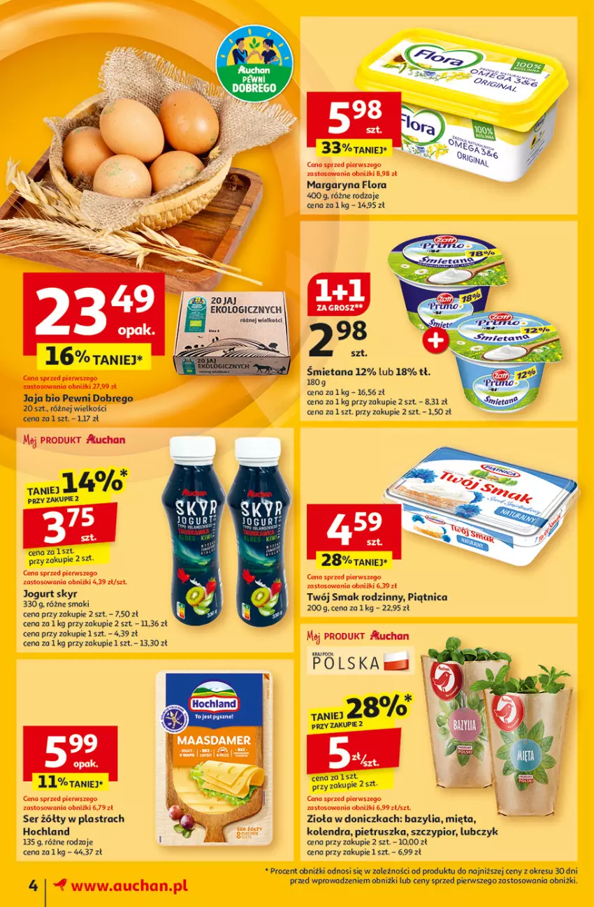 Gazetka promocyjna Auchan - Gazetka Pewność Niskich Cen Moje Auchan - ważna 27.02 do 05.03.2025 - strona 6 - produkty: Bazyl, Bazylia, Flora, Hochland, Jaja, Jogurt, Kolendra, Maasdam, Margaryna, Mięta, Piątnica, Pietruszka, Ser