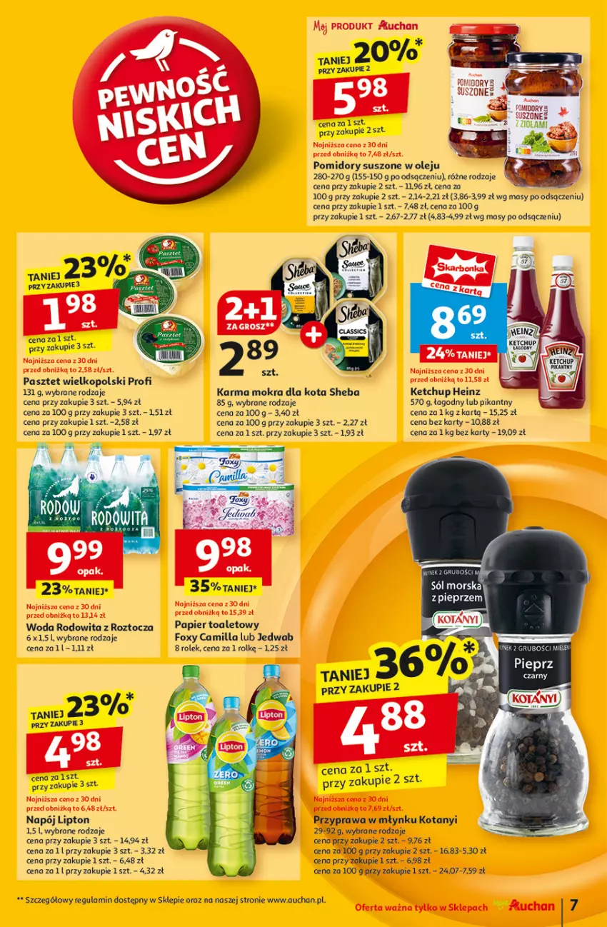 Gazetka promocyjna Auchan - Gazetka Pewność Niskich Cen Moje Auchan - ważna 27.02 do 05.03.2025 - strona 9 - produkty: Foxy, Heinz, Ketchup, Lipton, Napój, Olej, Papier, Papier toaletowy, Pasztet, Pomidory, Sheba, Woda