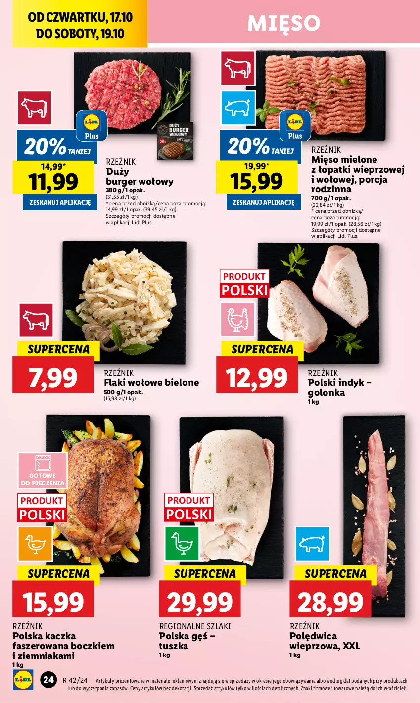 Gazetka promocyjna Lidl - GAZETKA - ważna 17.10 do 19.10.2024 - strona 30 - produkty: Burger, Fa, Flaki, Flaki wołowe, Kaczka, Kaczka faszerowana, Mięso, Mięso mielone, Mięso mielone z łopatki wieprzowej, Piec, Polędwica, Por, Tusz