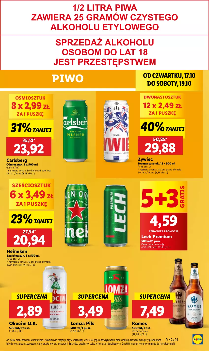 Gazetka promocyjna Lidl - GAZETKA - ważna 17.10 do 19.10.2024 - strona 43 - produkty: Carlsberg, Gra, Heineken, Koc, Lech Premium, Okocim, Piwo