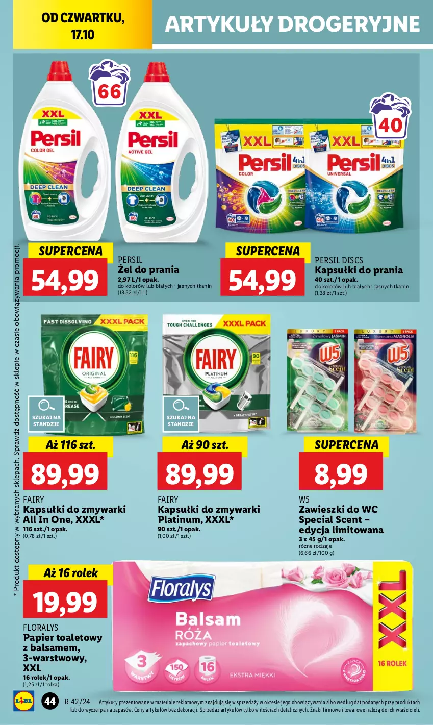 Gazetka promocyjna Lidl - GAZETKA - ważna 17.10 do 19.10.2024 - strona 52 - produkty: Fa, Fairy, Flora, Kapsułki do prania, Papier, Papier toaletowy, Persil, Zawieszki, Zmywarki