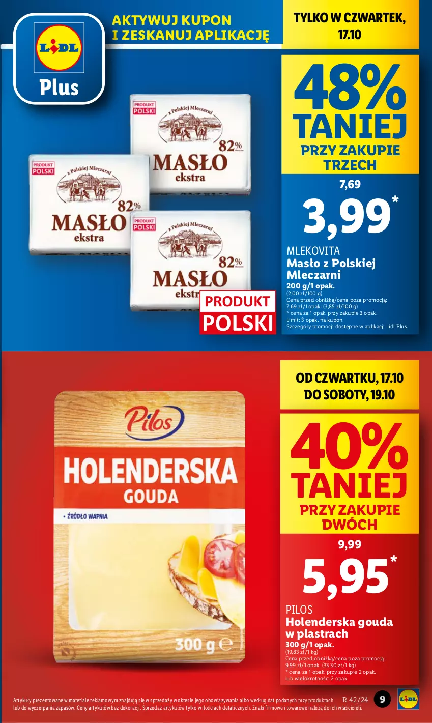 Gazetka promocyjna Lidl - GAZETKA - ważna 17.10 do 19.10.2024 - strona 9 - produkty: Gouda, Masło, Mleko, Mlekovita, Pilos