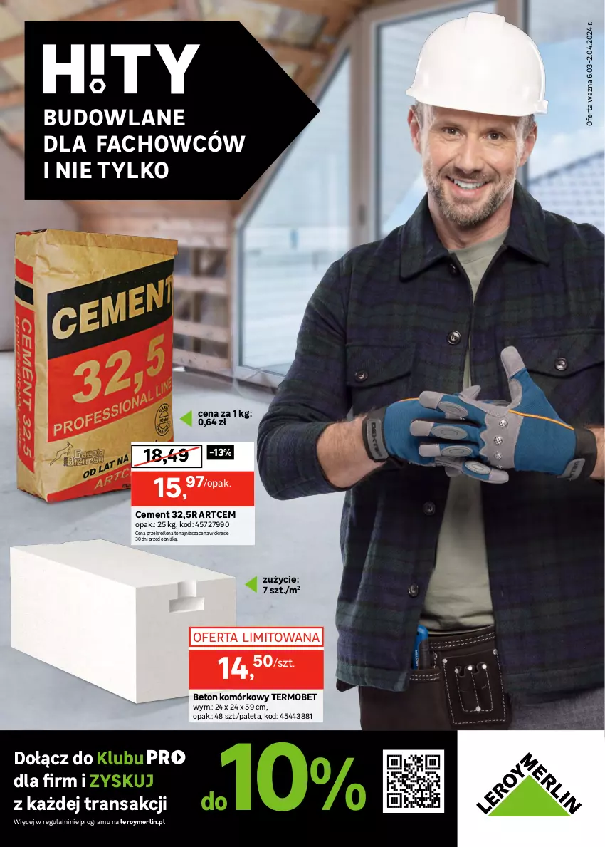 Gazetka promocyjna Leroy Merlin - Gazetka Leroy Merlin - ważna 06.03 do 02.04.2024 - strona 1 - produkty: Cement, Fa, Gra, Paleta, Tran