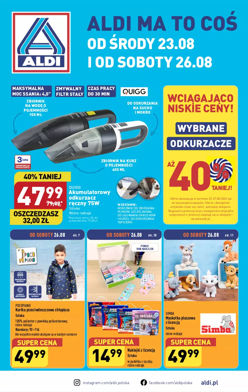 Gazetka promocyjna Aldi - Artykuły przemysłowe i tekstylia - ważna 23.08 do 26.08.2023 - strona 1 - produkty: Akumulator, Fa, Gra, Klej, Kurtka, Maskotka pluszowa, Odkurzacz, Odkurzacze, Pocopiano, Por