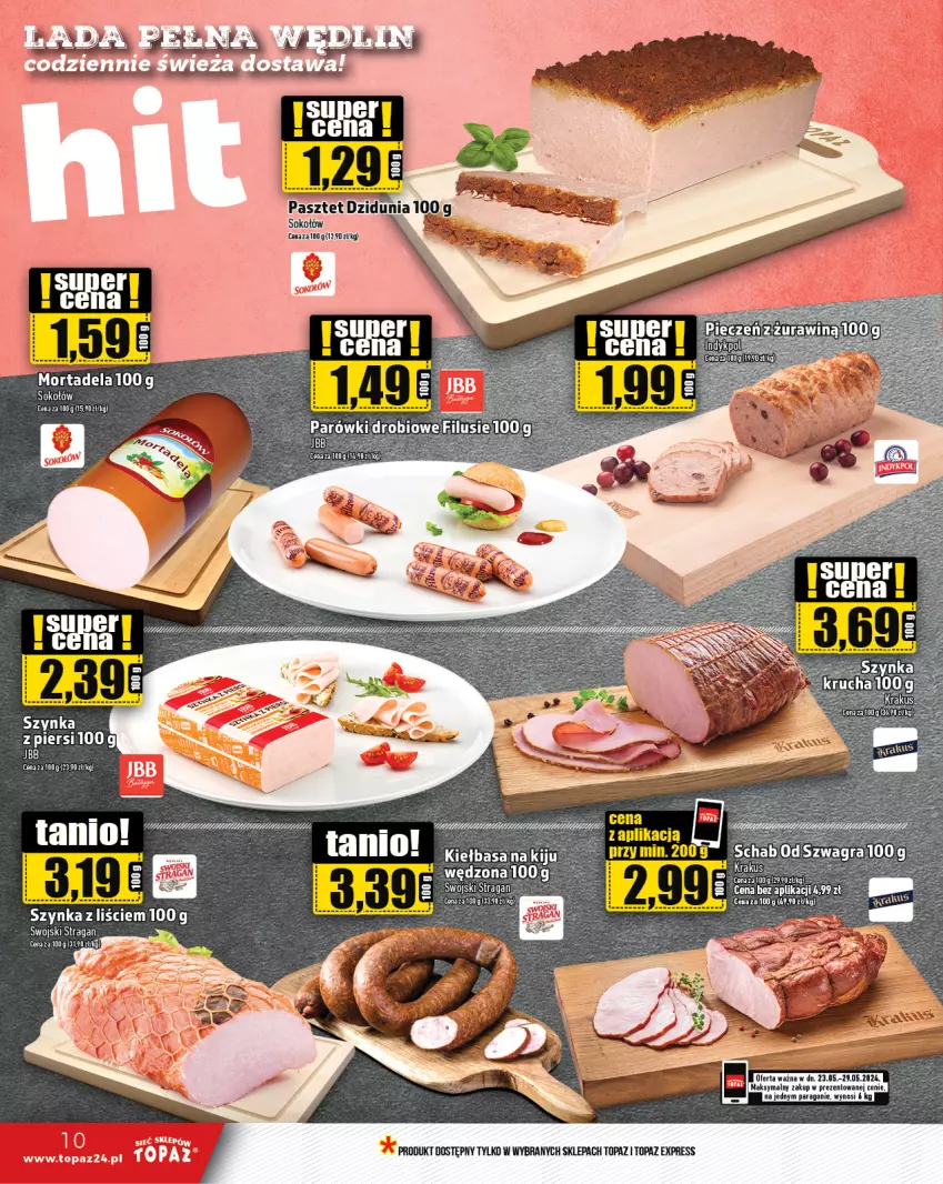 Gazetka promocyjna Topaz - Gazetka - ważna 23.05 do 29.05.2024 - strona 10 - produkty: Gra, Kaki, Kiełbasa, Szynka, Top