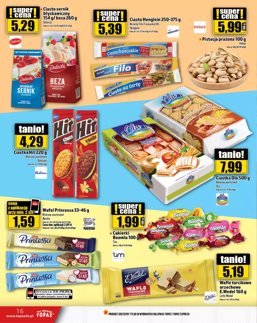 Gazetka promocyjna Topaz - Gazetka - ważna 23.05 do 29.05.2024 - strona 16 - produkty: Ciastka, Ciasto sernik, Cukier, Cukierki, LG, Princessa, Ser, Top, Wafle