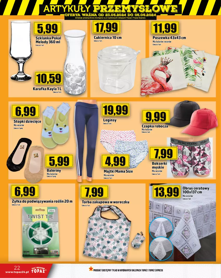 Gazetka promocyjna Topaz - Gazetka - ważna 23.05 do 29.05.2024 - strona 22 - produkty: Baleriny, Cukier, Czapka, Dzieci, Lody, Majtki, Poszewka, Szklanka, Top, Torba