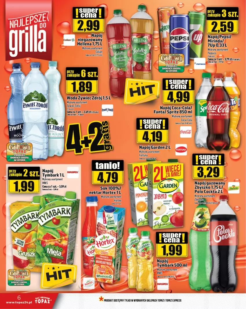 Gazetka promocyjna Topaz - Gazetka - ważna 23.05 do 29.05.2024 - strona 6 - produkty: 7up, Coca-Cola, Fa, Fanta, Fortuna, Hellena, Hortex, Mirinda, Napój, Napój gazowany, Nektar, Pepsi, Sok, Sprite, Top, Tymbark, Woda