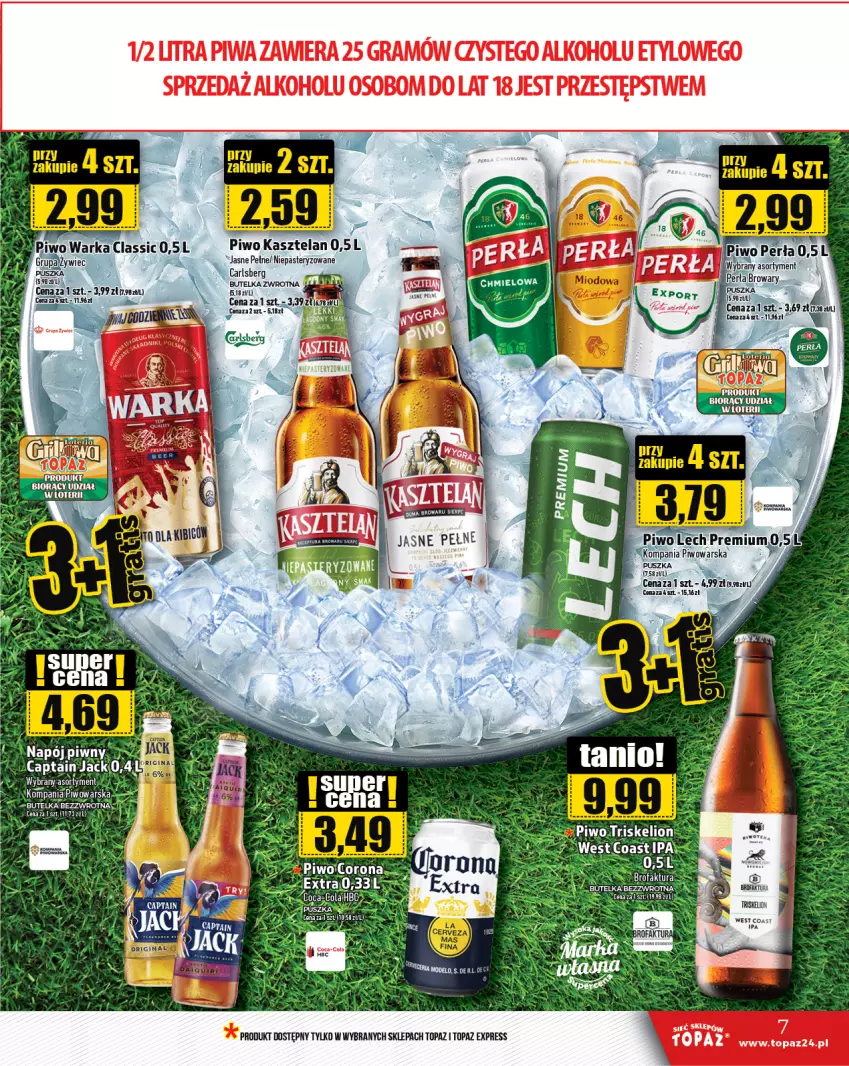 Gazetka promocyjna Topaz - Gazetka - ważna 23.05 do 29.05.2024 - strona 7 - produkty: BIC, Captain Jack, Carlsberg, Lech Premium, Napój, Piwo, Top, Warka