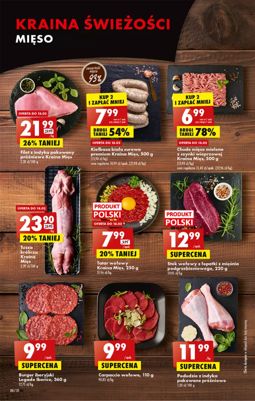 Gazetka promocyjna Biedronka - ważna 16.02 do 22.02.2023 - strona 20 - produkty: Burger, Carpaccio, Kiełbasa, Kiełbasa biała, Stek, Stek wołowy